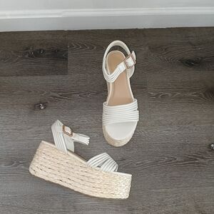 JustFab Cream Espadrille Wedge Sandals